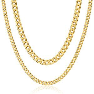 14K Gold Plated Paperclip & Cuban Link Layered Choker Necklace Toggle Clasp Gift